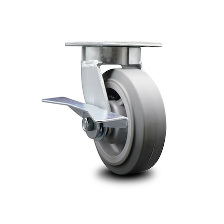 Service Caster 6 Inch Kingpinless Thermoplastic Rubber Wheel Swivel Caster with Brake SCC SCC-KP30S620-TPRRF-SLB